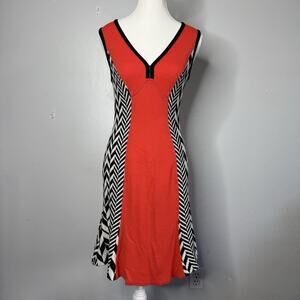 Yoana Baraschi Red Black Chevron Knit Fit & Flare Sleeveless Dress Size S